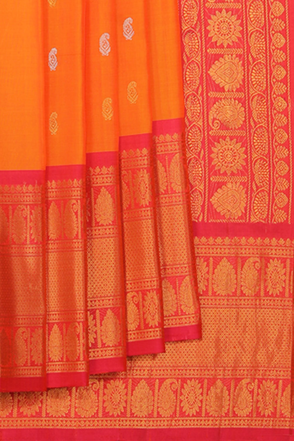 Gadwal Silk Coral-Orange Saree
