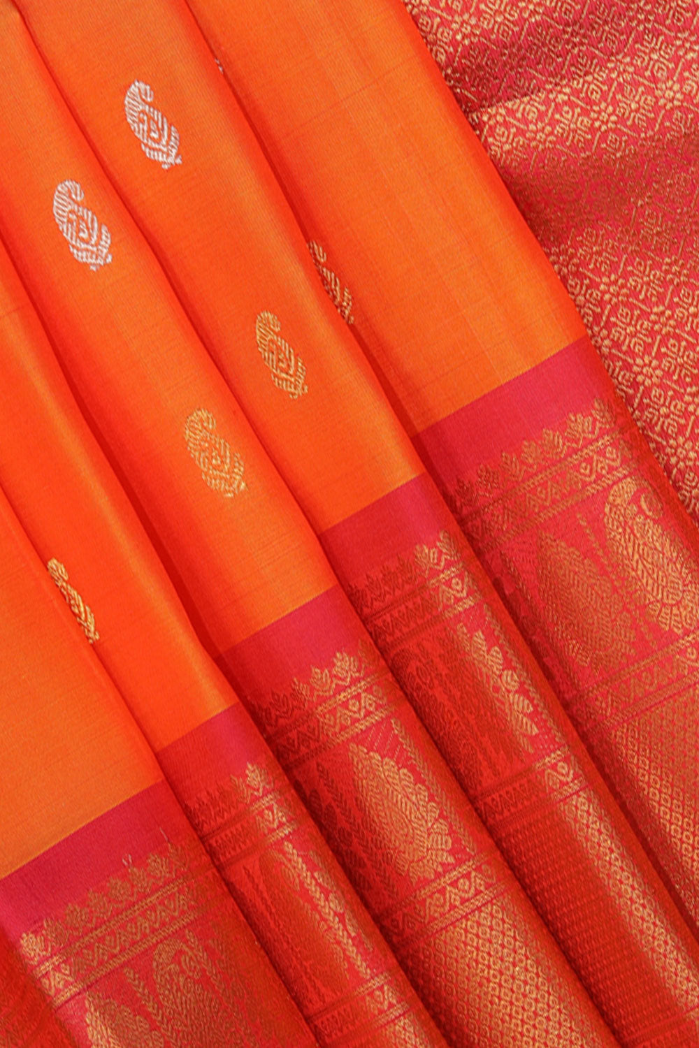 Gadwal Silk Coral-Orange Saree