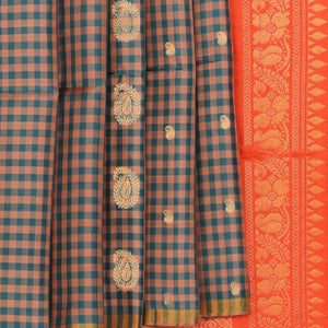 Gorgeous Teal Blue Saree With Coral-Orange Pallu