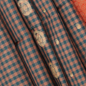 Gorgeous Teal Blue Saree With Coral-Orange Pallu