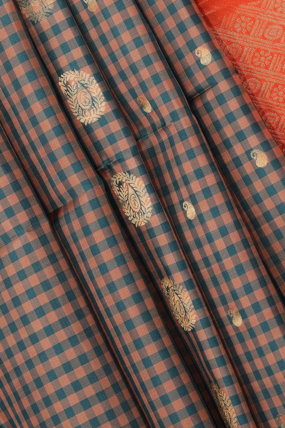 Gorgeous Teal Blue Saree With Coral-Orange Pallu