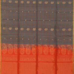 Gorgeous Teal Blue Saree With Coral-Orange Pallu