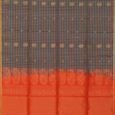 Gorgeous Teal Blue Saree With Coral-Orange Pallu