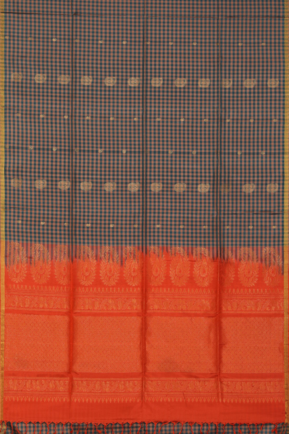 Gorgeous Teal Blue Saree With Coral-Orange Pallu