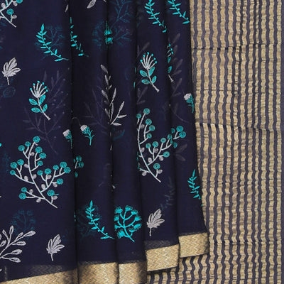 Crepe Silk Navy Blue Saree