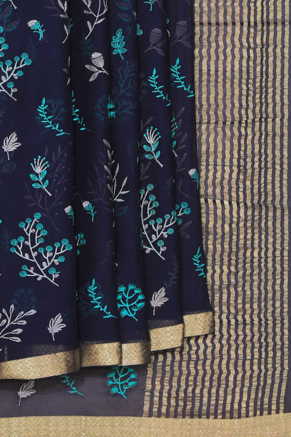 Crepe Silk Navy Blue Saree