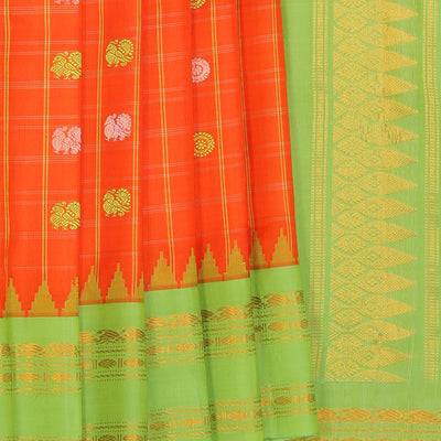 Gadwal Silk Coral-Orange Saree