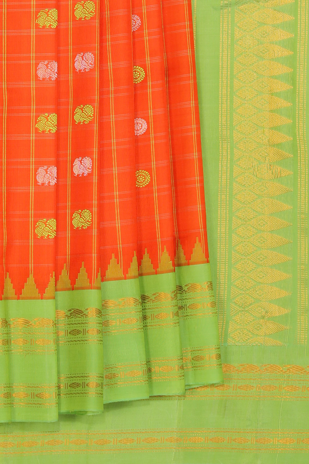 Gadwal Silk Coral-Orange Saree