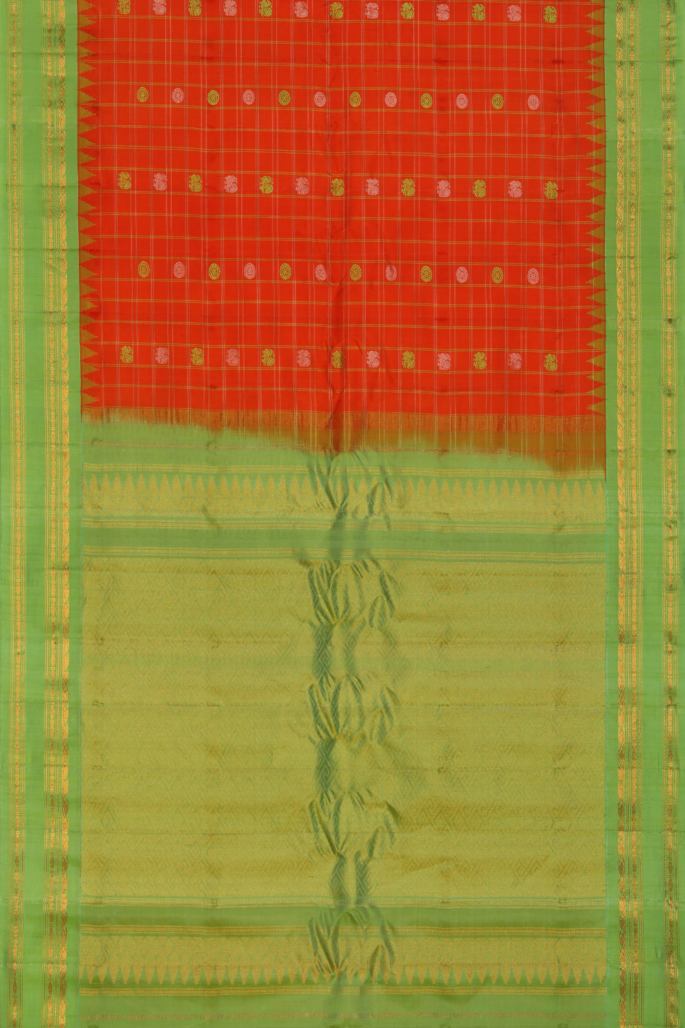 Gadwal Silk Coral-Orange Saree