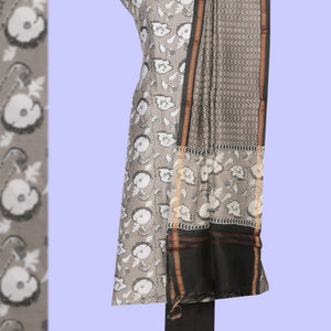Grey Unstitched Suit With Dupatta (3 Pcs Set)