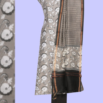 Grey Unstitched Suit With Dupatta (3 Pcs Set)