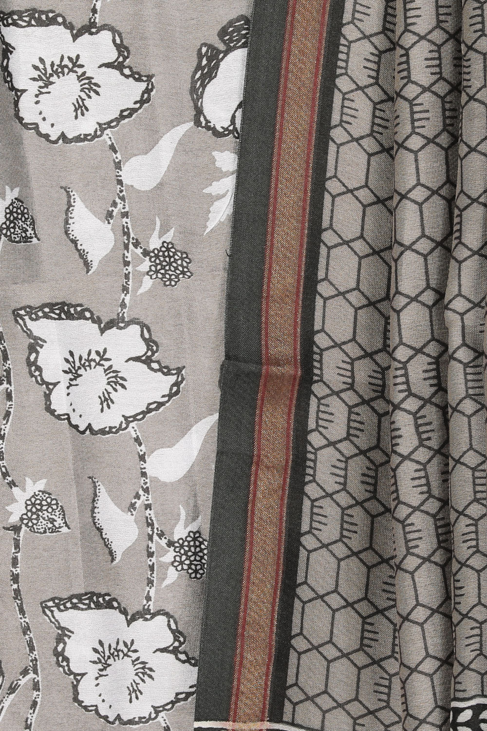 Grey Unstitched Suit With Dupatta (3 Pcs Set)