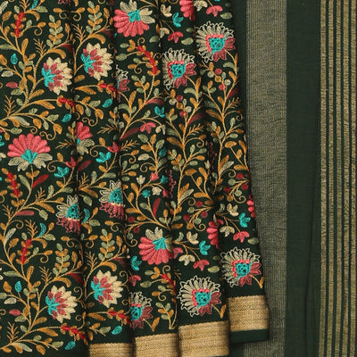 Crepe Silk Bottle Green Embroidered Saree