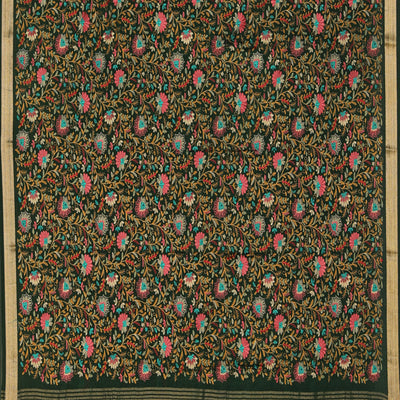 Crepe Silk Bottle Green Embroidered Saree