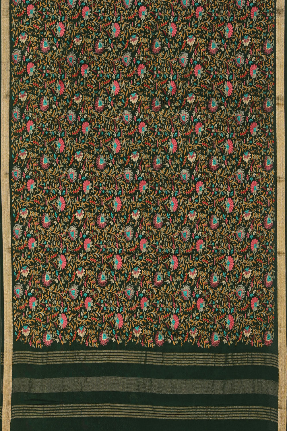 Crepe Silk Bottle Green Embroidered Saree