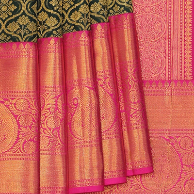Kanchipattu Brocade Bottle Green Saree