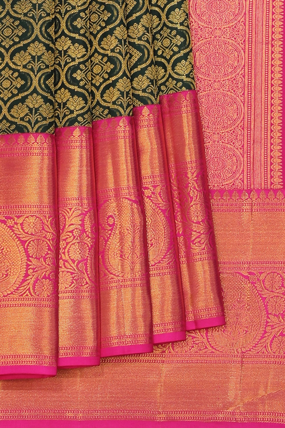 Kanchipattu Brocade Bottle Green Saree