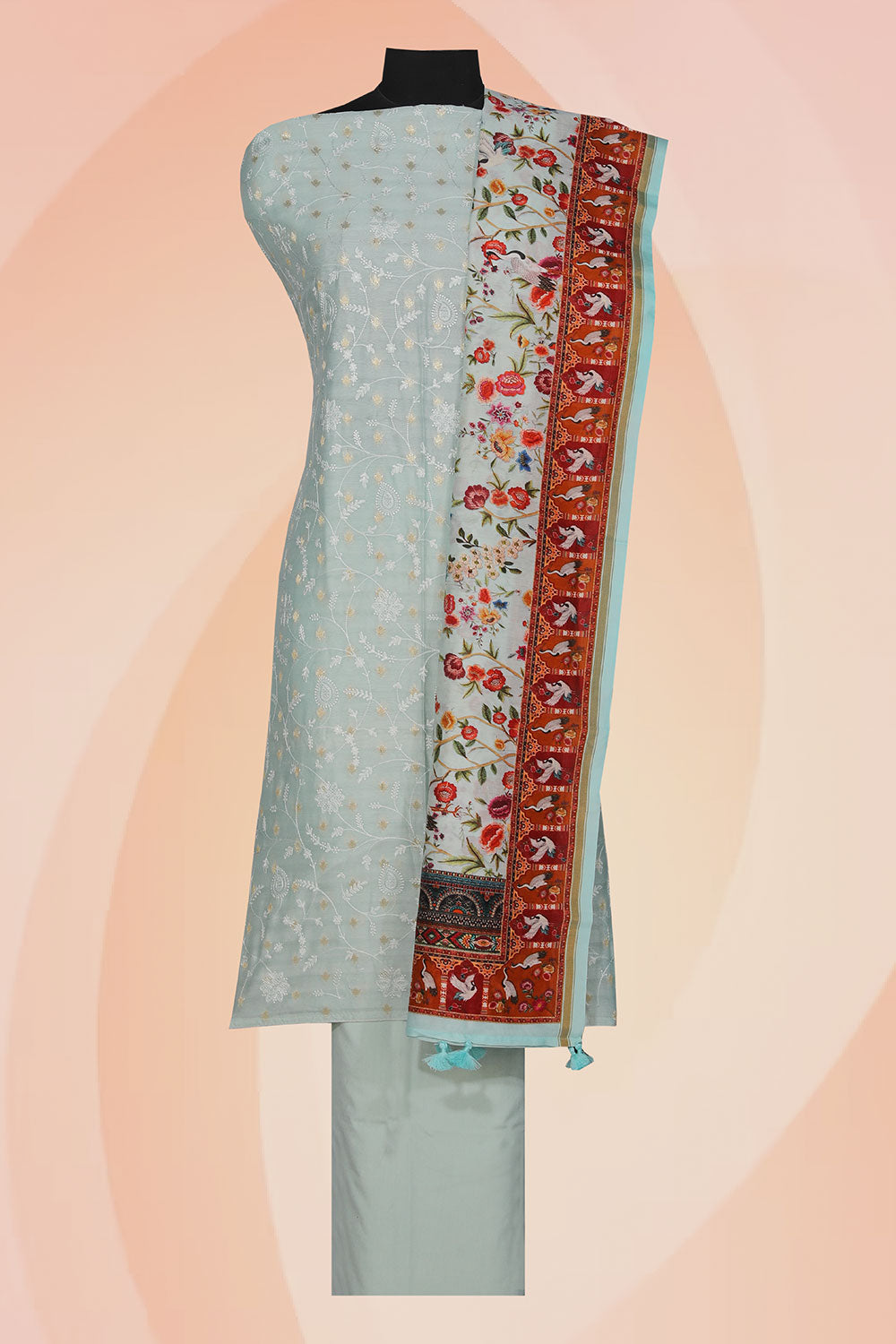 Cotton Silk Unstitched Suit With Dupatta (3 Pcs Set)
