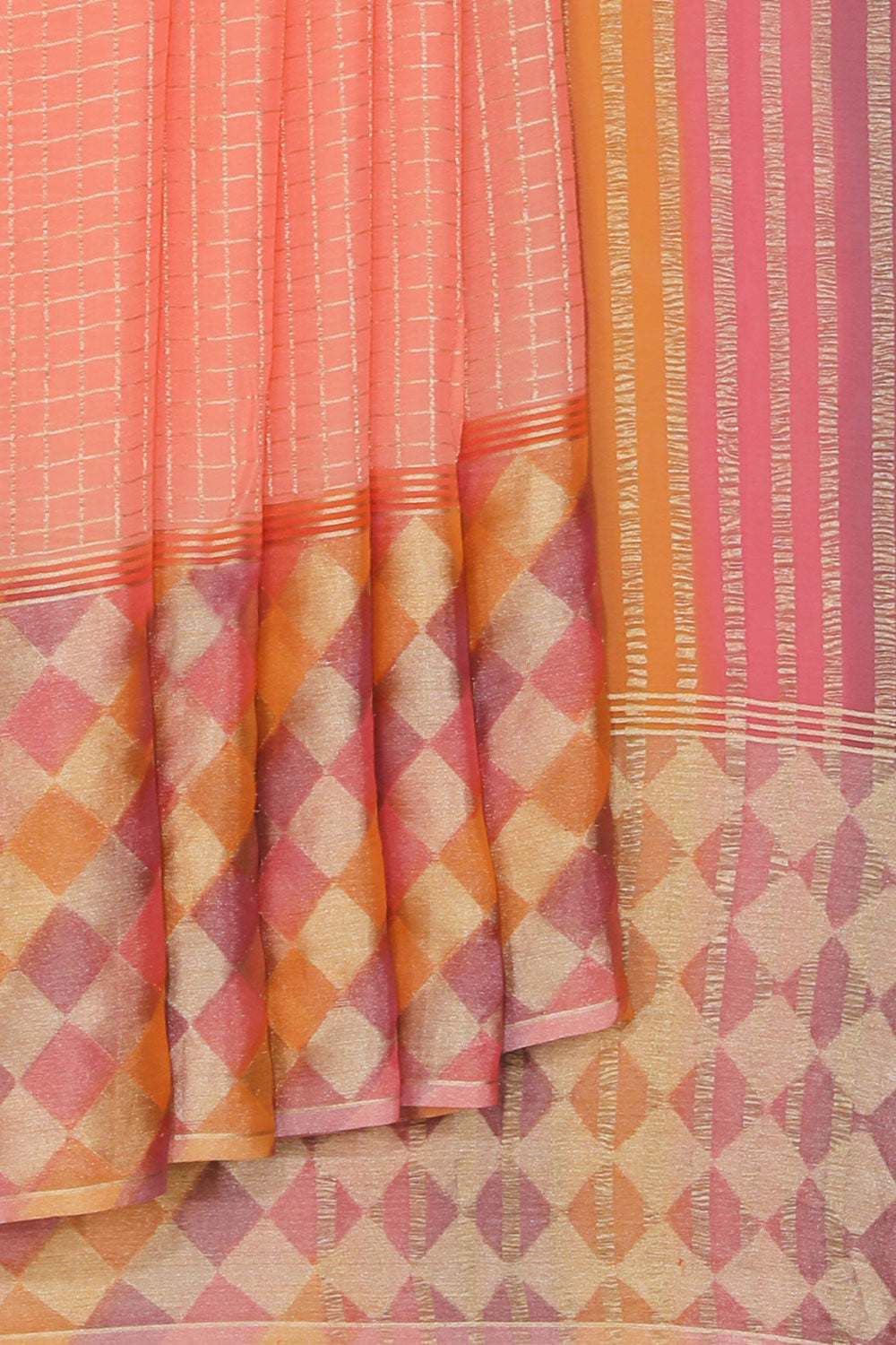 Georgette Coral-Peach Saree