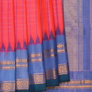 Gadwal Silk Coral Red Saree