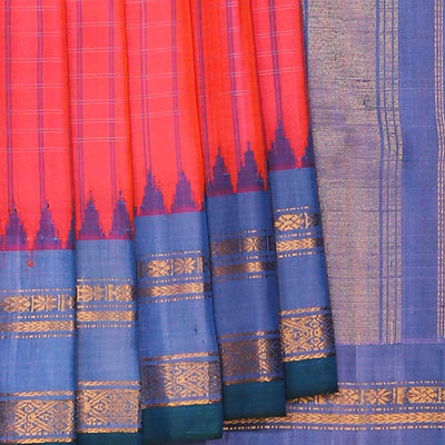 Gadwal Silk Coral Red Saree