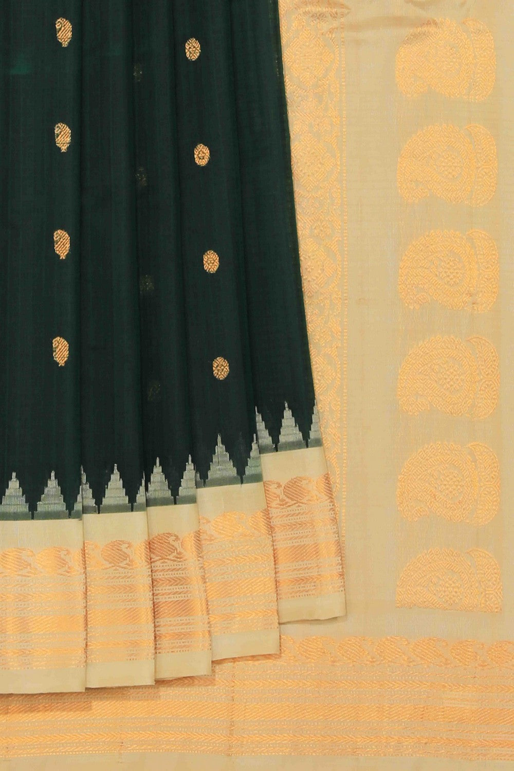 Gadwal Cotton Silk Bottle Green Saree