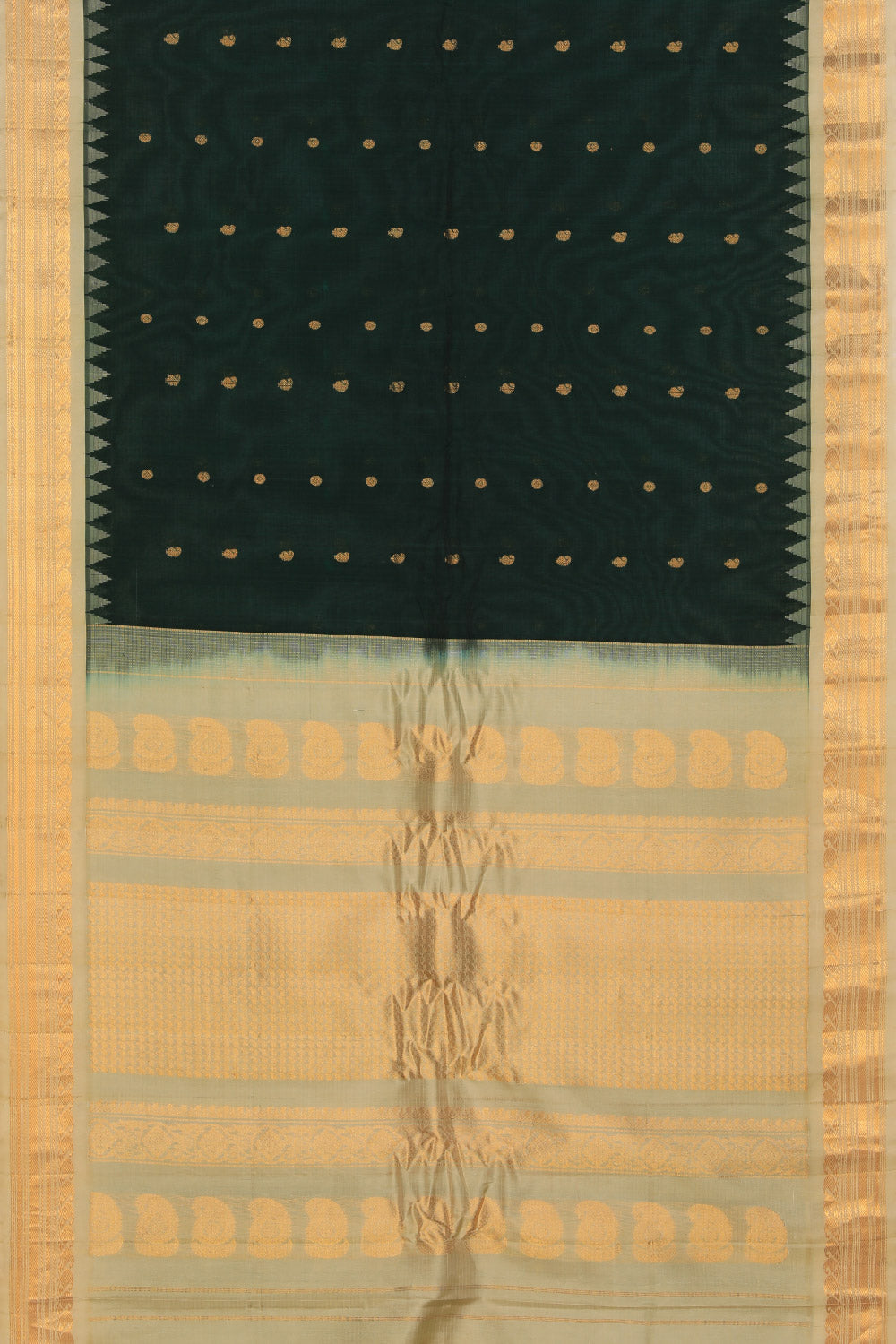 Gadwal Cotton Silk Bottle Green Saree