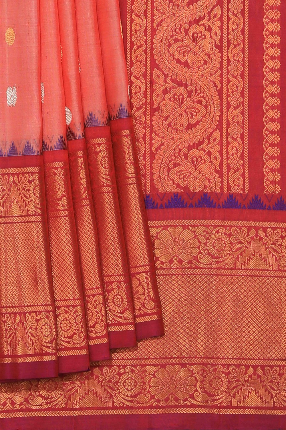 Gadwal Silk Coral Pink Saree