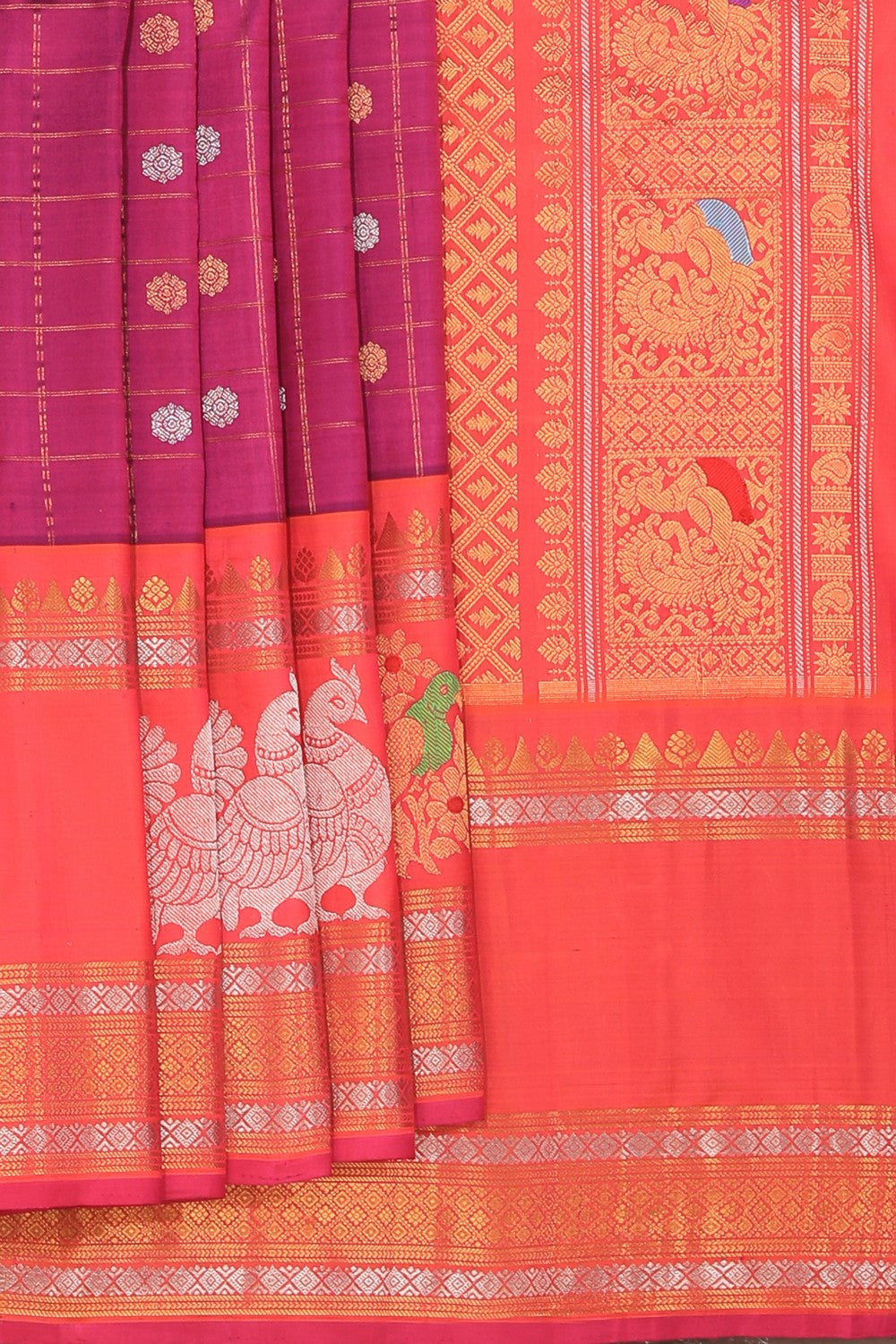 Gadwal Silk Magenta-Pink Saree