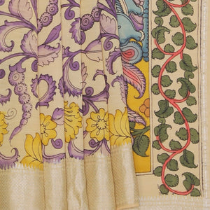 Kalamkari Hand-Painted Mangalgiri Silk Saree