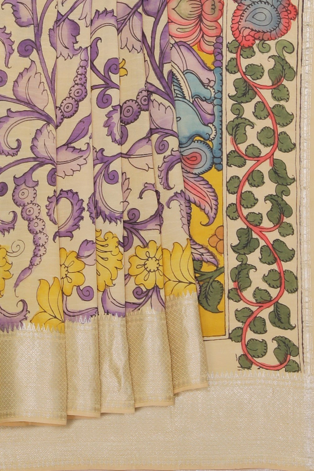 Kalamkari Hand-Painted Mangalgiri Silk Saree