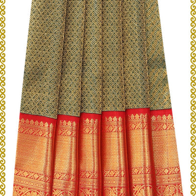 Kanchipattu Bottle Green Pavada Unstitched Set