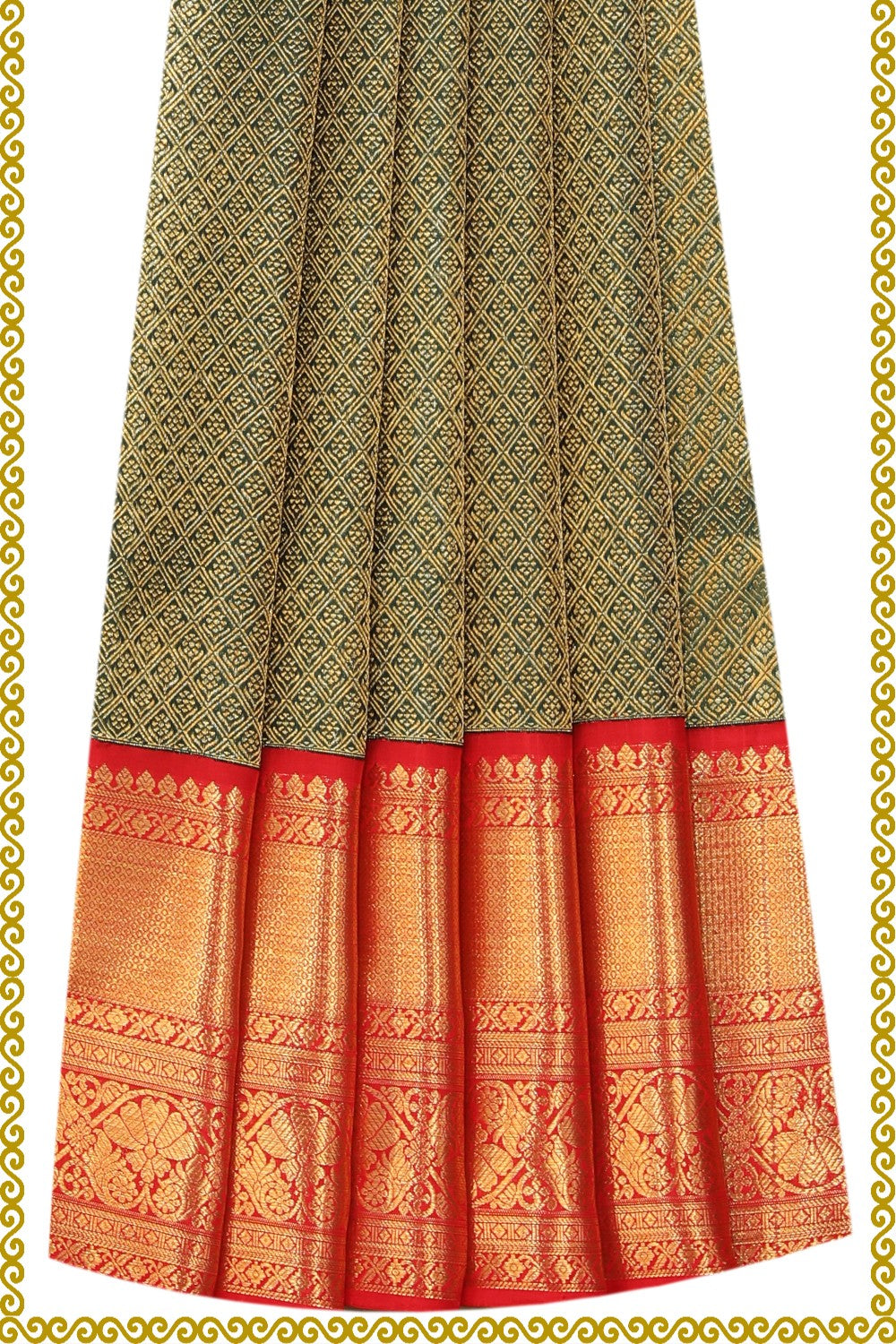 Kanchipattu Bottle Green Pavada Unstitched Set