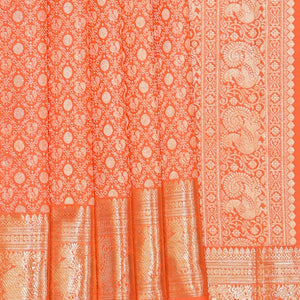 Kanchipattu Brocade Coral Orange Saree