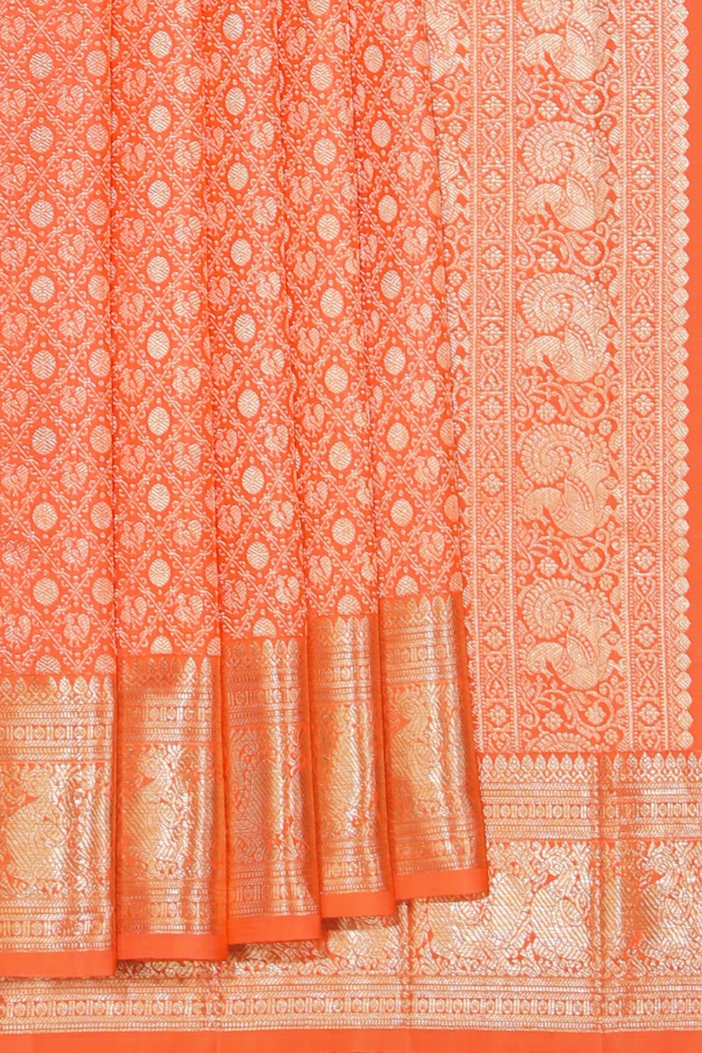 Kanchipattu Brocade Coral Orange Saree