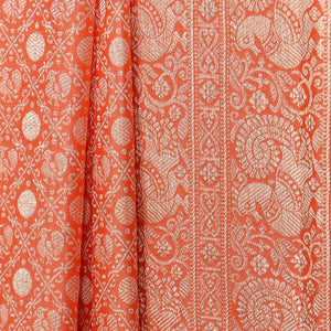 Kanchipattu Brocade Coral Orange Saree