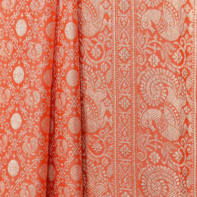Kanchipattu Brocade Coral Orange Saree