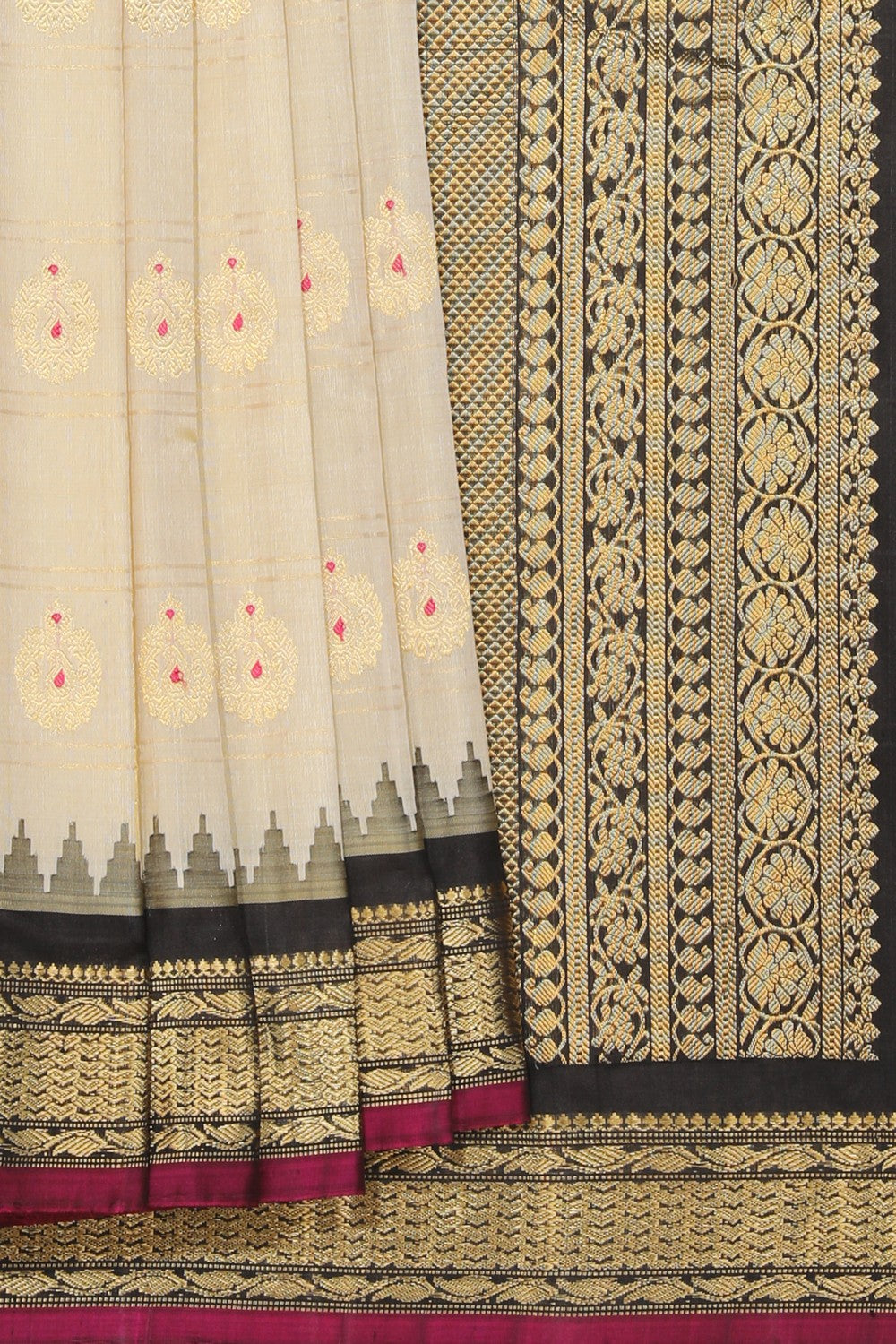 Gadwal Silk Off-White Saree