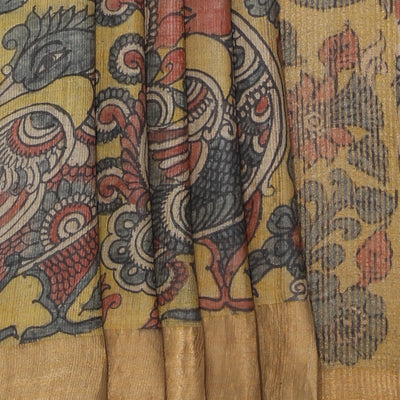 Kalamkari Hand-Painted Tussar Silk Saree