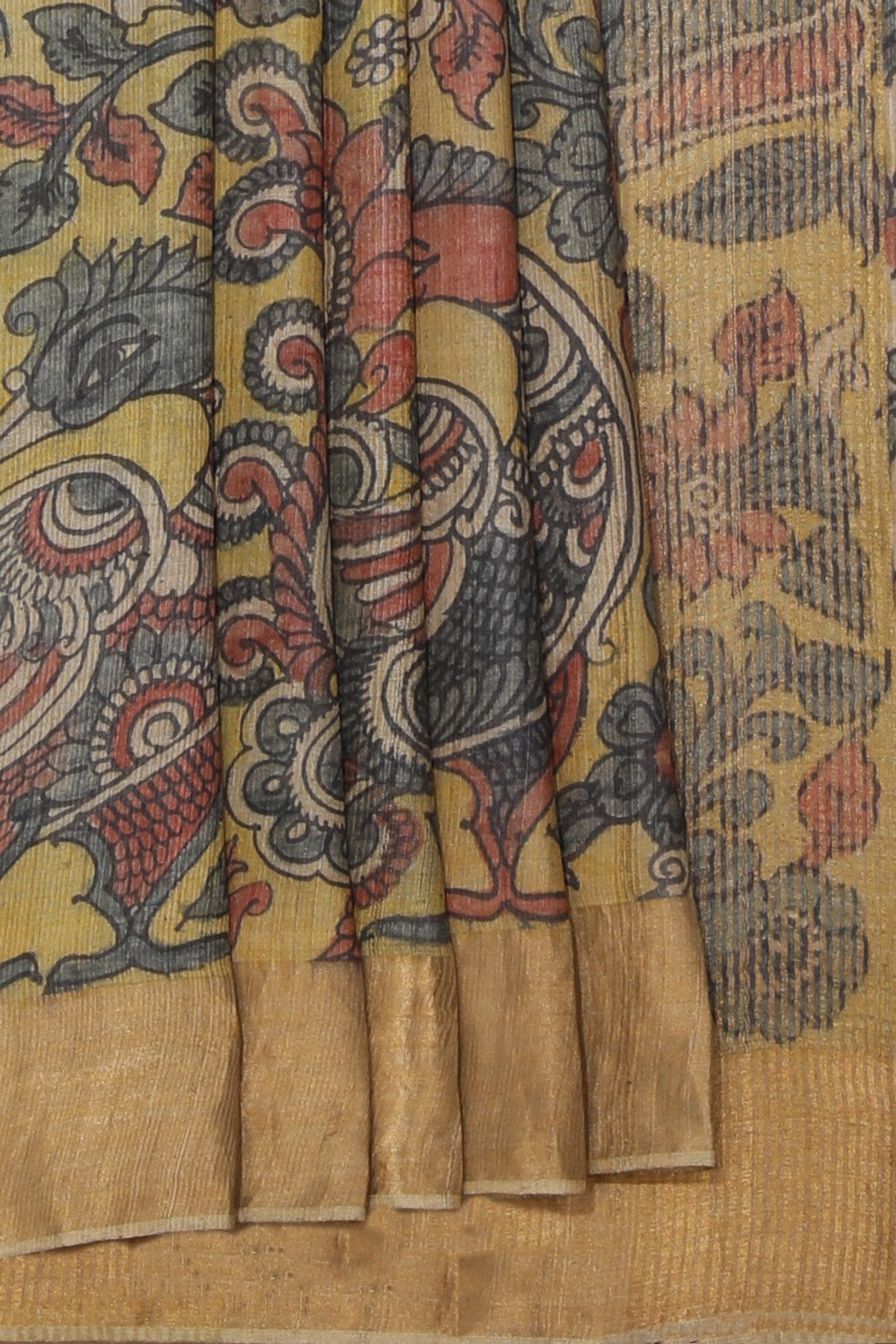 Kalamkari Hand-Painted Tussar Silk Saree