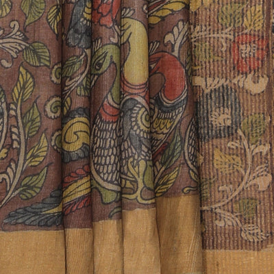 Kalamkari Hand-Painted Tussar Silk Saree