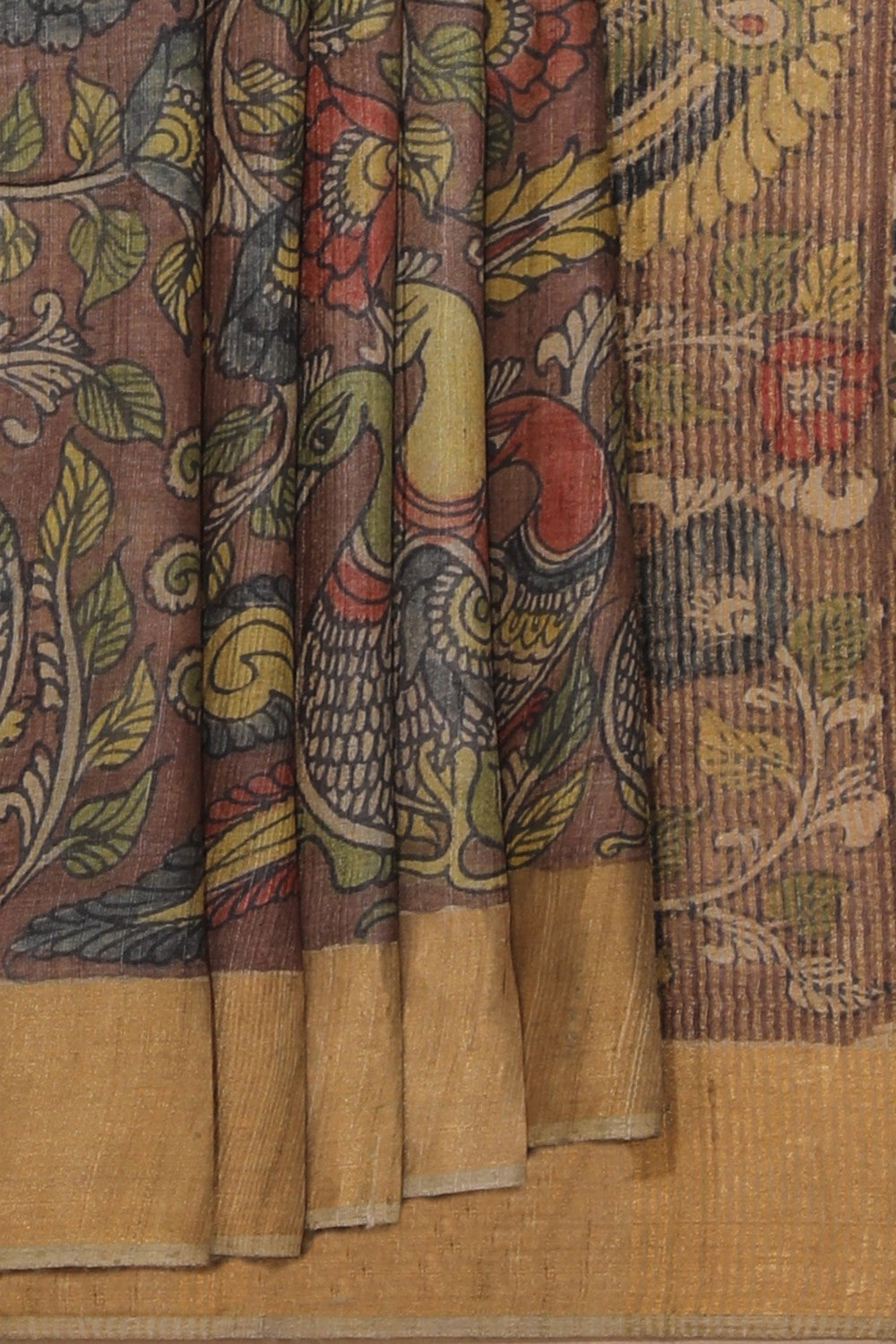 Kalamkari Hand-Painted Tussar Silk Saree