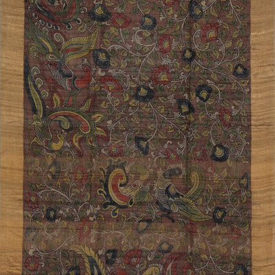 Kalamkari Hand-Painted Tussar Silk Saree