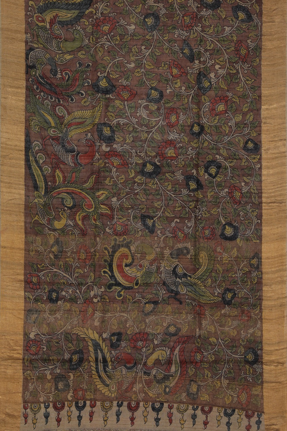 Kalamkari Hand-Painted Tussar Silk Saree
