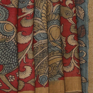 Kalamkari Hand-Painted Tussar Silk Saree