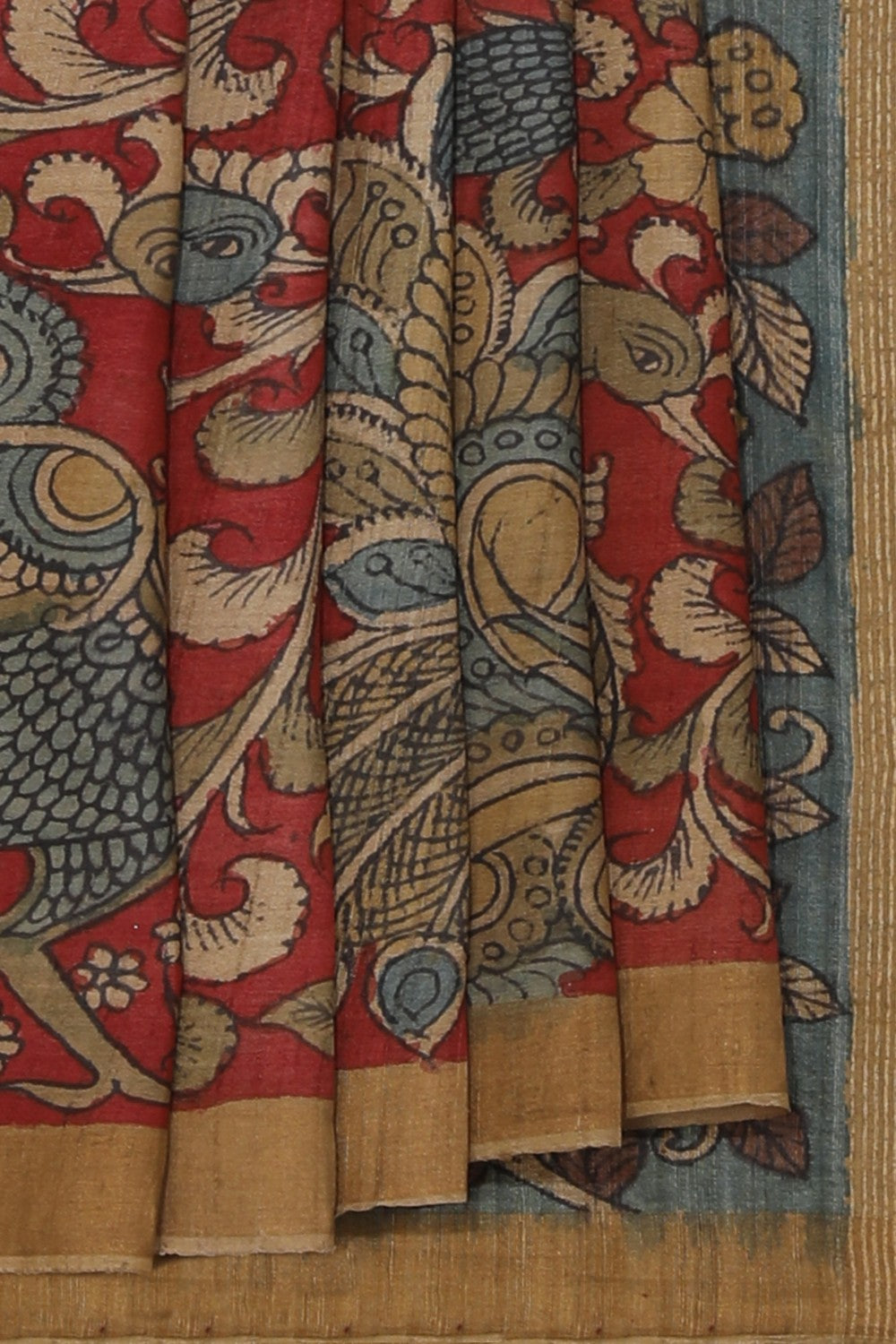 Kalamkari Hand-Painted Tussar Silk Saree
