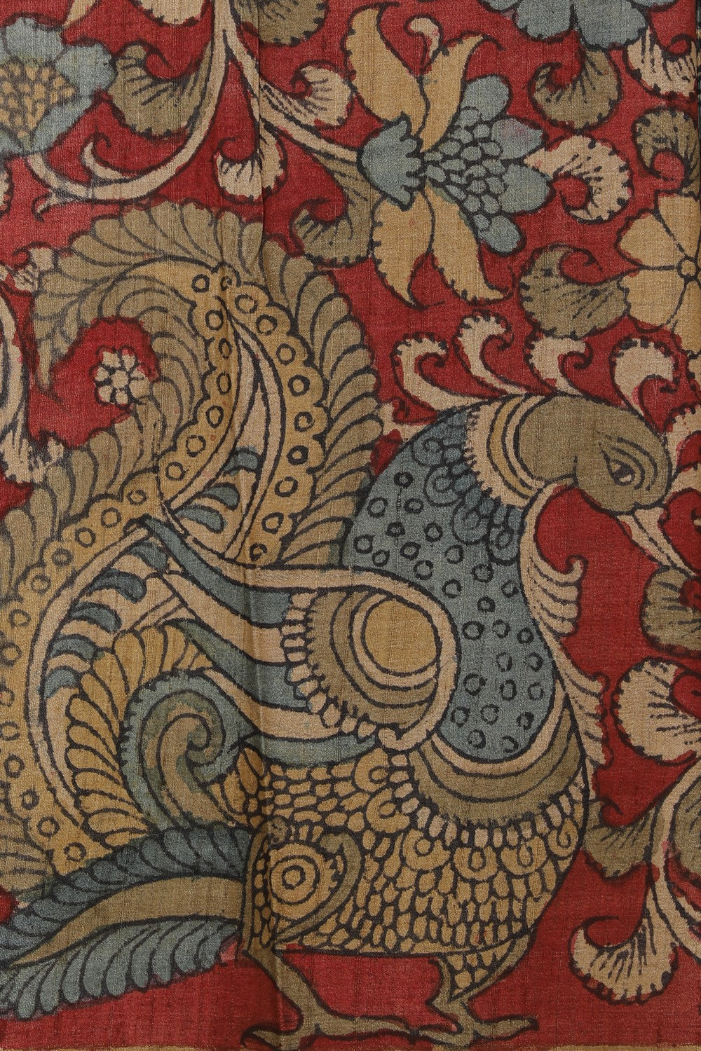 Kalamkari Hand-Painted Tussar Silk Saree