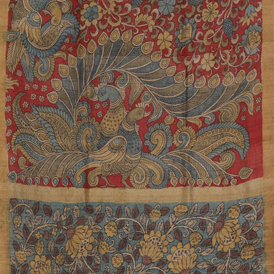 Kalamkari Hand-Painted Tussar Silk Saree