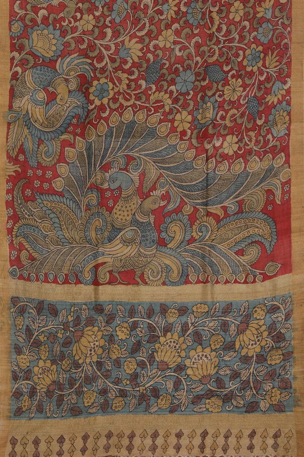 Kalamkari Hand-Painted Tussar Silk Saree