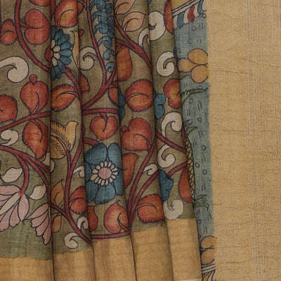 Kalamkari Hand-Painted Tussar Silk Saree